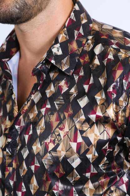 Camisa Platini de corte moderno con estampado metalizado elástico en beige para hombre (FPL10585 Negro)