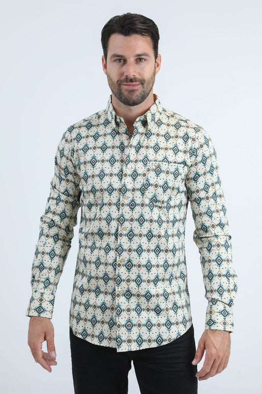 Camisa Platini de satén de algodón, corte moderno, manga larga, color beige para hombre (CWL11062 Beige)