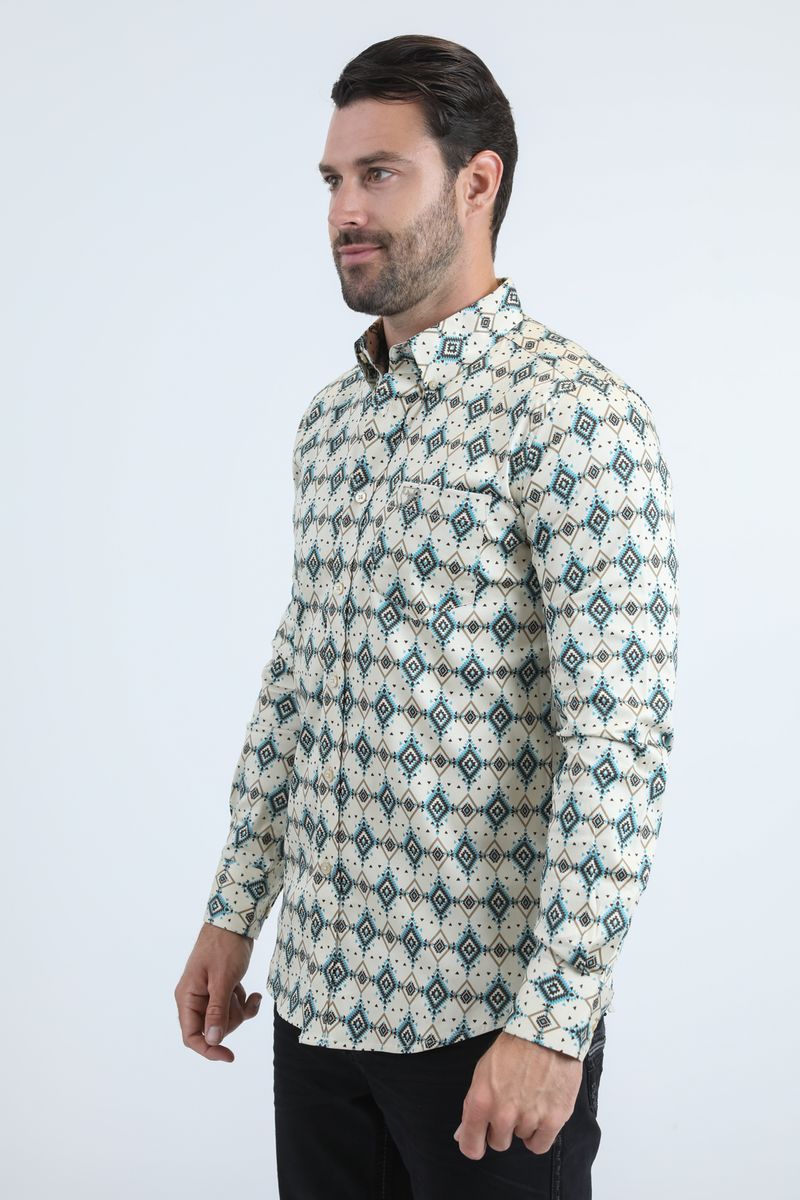 Camisa Platini de satén de algodón, corte moderno, manga larga, color beige para hombre (CWL11062 Beige)