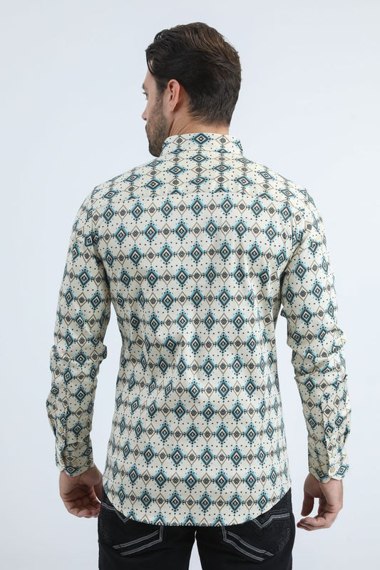 Camisa Platini de satén de algodón, corte moderno, manga larga, color beige para hombre (CWL11062 Beige)