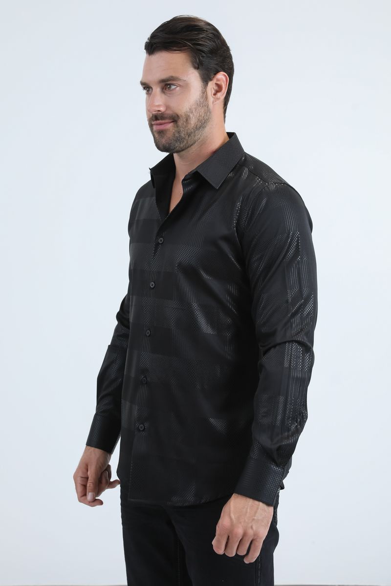 Camisa Platini Modern Fit Stretch Foil para hombre, color negro (FPL11191 Negro)