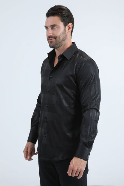 Camisa Platini Modern Fit Stretch Foil para hombre, color negro (FPL11191 Negro)