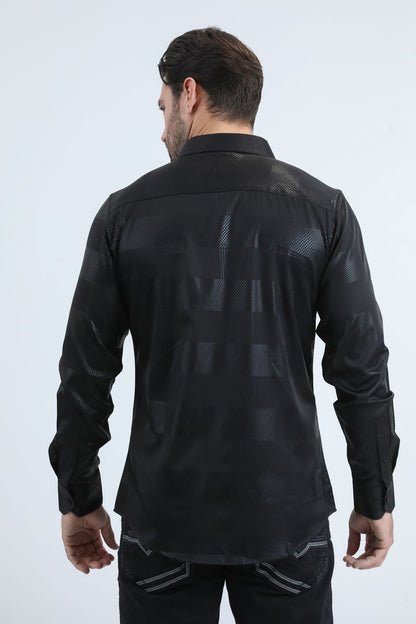 Camisa Platini Modern Fit Stretch Foil para hombre, color negro (FPL11191 Negro)