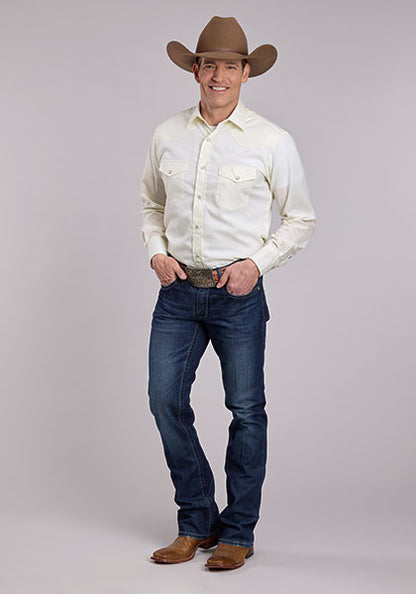 Roper Solid Broadcloth Mens Long Sleeve Shirt (1-01-025-254 WH)