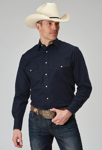 Roper Men's Long Sleeve Snap Solid Broadcloth Deep Navy Western Shirt (01-001-0025-0370 BU)