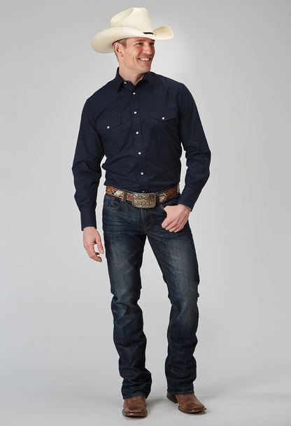Roper Men's Long Sleeve Snap Solid Broadcloth Deep Navy Western Shirt (01-001-0025-0370 BU)