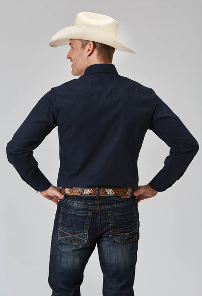 Roper Men's Long Sleeve Snap Solid Broadcloth Deep Navy Western Shirt (01-001-0025-0370 BU)