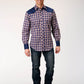 Roper Men's Long Sleeve Snap Navy Red Cream Plaid Western Shirt with Solid Yokes and Smile Pockets (01-001-0087-1062 BU)