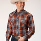 Roper Men's Long Sleeve Snap Brown Navy Cream Plaid Western Shirt (01-001-0101-1066 BR)