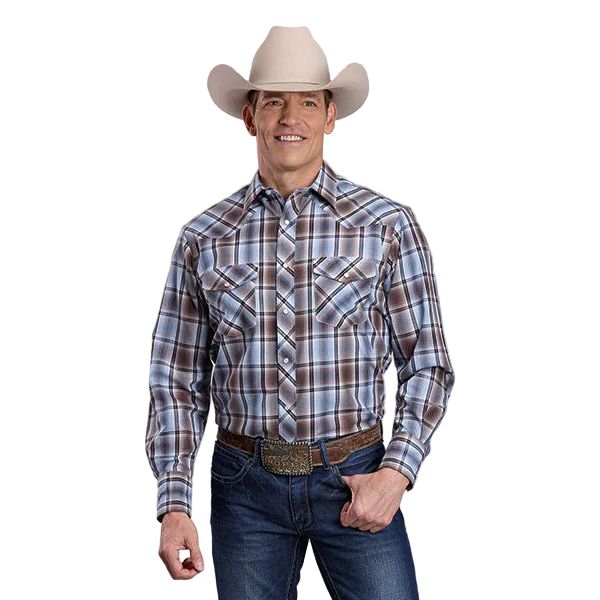 Roper Brown/Blue Plaid Mens Long Sleeve Shirt (1-01-101-2028 BR)