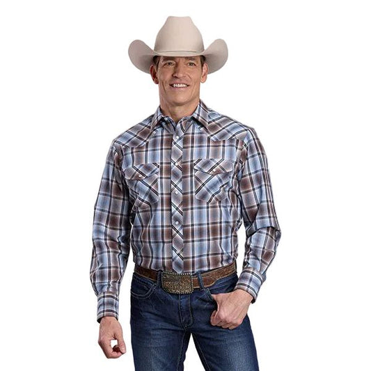 Roper Brown/Blue Plaid Mens Long Sleeve Shirt (1-01-101-2028 BR)
