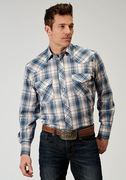 Roper Men's Long Sleeve Snap Madras Plaid Western Shirt (01-001-0101-3004 BU)