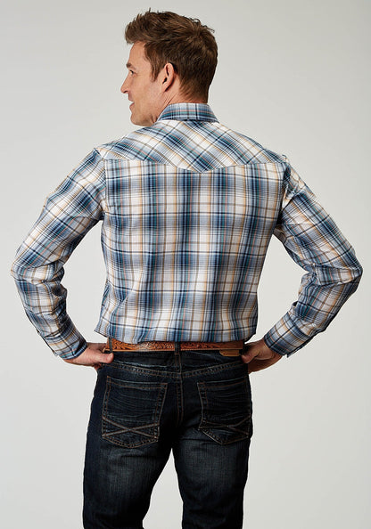 Roper Men's Long Sleeve Snap Madras Plaid Western Shirt (01-001-0101-3004 BU)