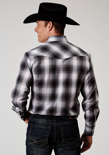Roper Men's Long Sleeve Snap Black and White Plaid Western Shirt (01-001-0101-3005 BL)