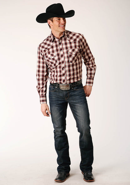 Roper Men's Long Sleeve Snap Wine Black Cream Plaid Western Shirt (01-001-0101-6036 WI)