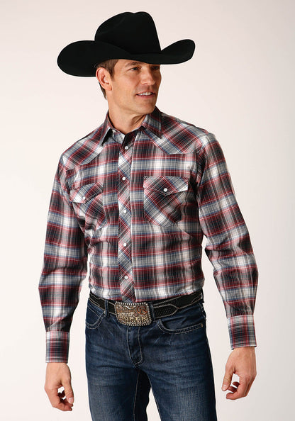Roper Men's Long Sleeve Snap Red Black White Plaid Western Shirt (01-001-0101-6041 RE)
