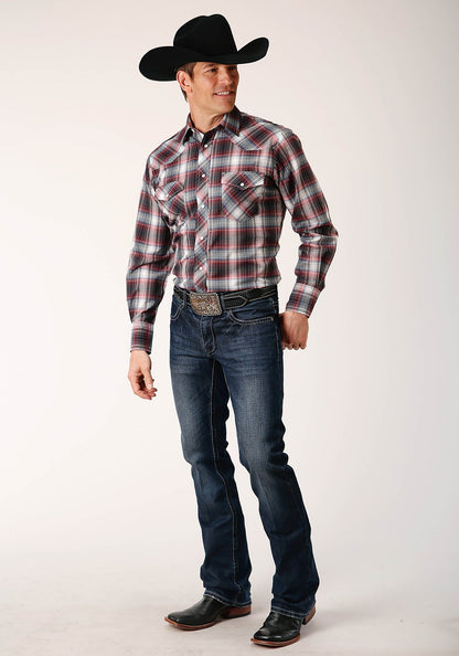 Roper Men's Long Sleeve Snap Red Black White Plaid Western Shirt (01-001-0101-6041 RE)