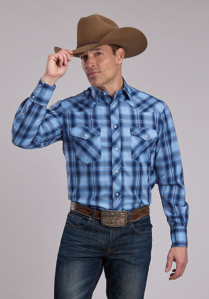 Roper Multi Blue Plaid Mens L/S Shirt (1-01-101-7010 BU)