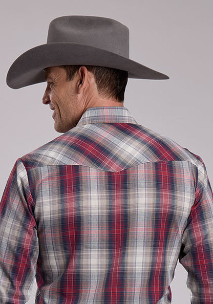 Roper Grey/Tan/Red Plaid Mens L/S Shirt (1-01-101-7014 GY)
