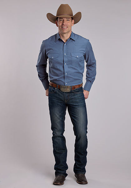 Roper Tone/Tone Tossed Steerhead Mens L/S Shirt (1-01-145-7028 BU)