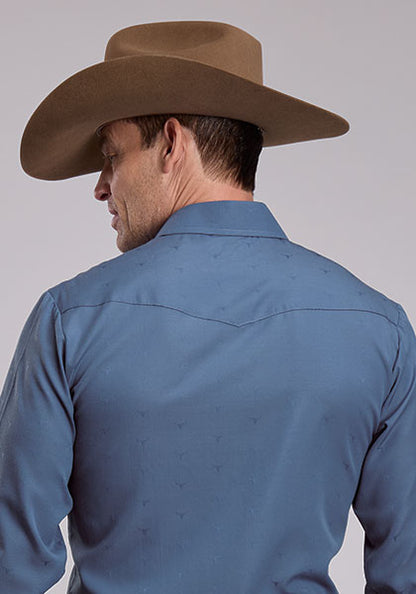 Roper Tone/Tone Tossed Steerhead Mens L/S Shirt (1-01-145-7028 BU)
