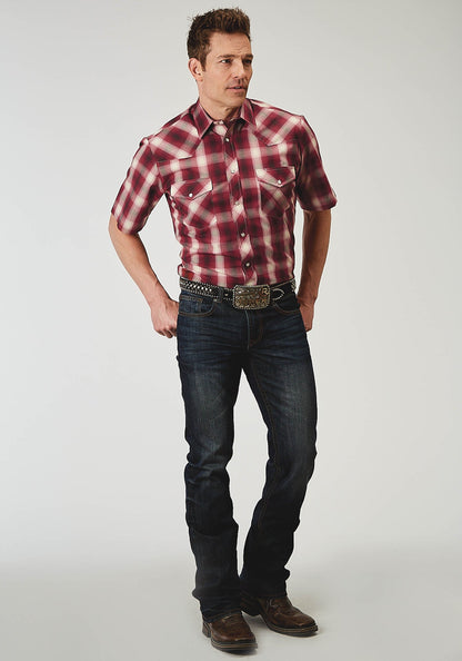 Roper Men's Short Sleeve Snap Red Plaid Western Shirt (01-002-0101-3007 RE)