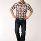 Roper Men's Short Sleeve Snap Butterscotch Light Blue and Cream Plaid Western Shirt (01-002-0101-3055 BR)