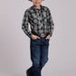 Roper Boys Long Sleeve Snap Forrest Black Tan Plaid Western Shirt (01-030-0101-1078 GR)