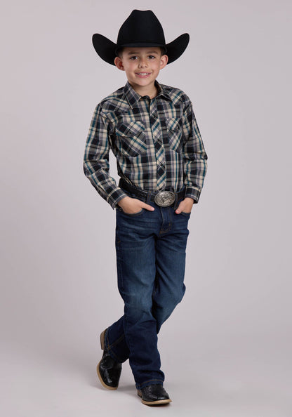 Roper Boys Long Sleeve Snap Forrest Black Tan Plaid Western Shirt (01-030-0101-1078 GR)