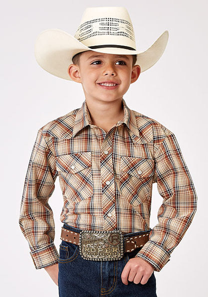 Roper Brown Plaid Boys L/S Shirt (1-30-101-3003 BR)
