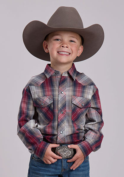 Roper Grey/Tan/Red Plaid Boys L/S Shirt (1-30-101-7014 GY)