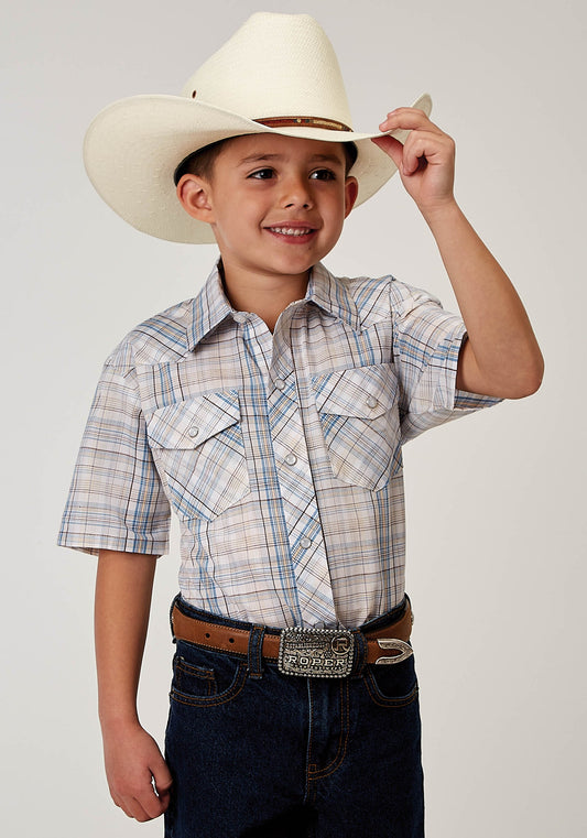 Roper Boys Short Sleeve Snap Multi Plaid Western Shirt (01-031-0101-3009 MU)