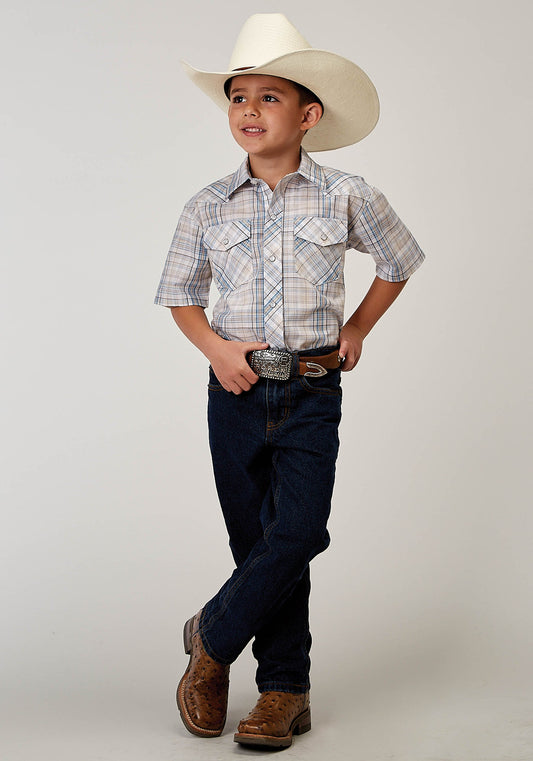 Roper Boys Short Sleeve Snap Multi Plaid Western Shirt (01-031-0101-3009 MU)