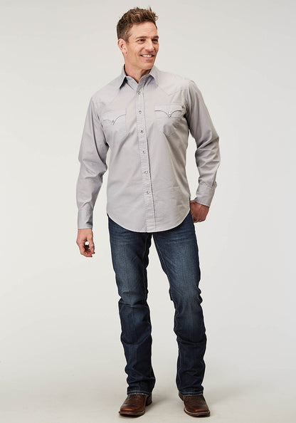 Roper Men's Long Sleeve Snap Solid Poplin Grey Western Shirt (03-001-0060-0324 GY)
