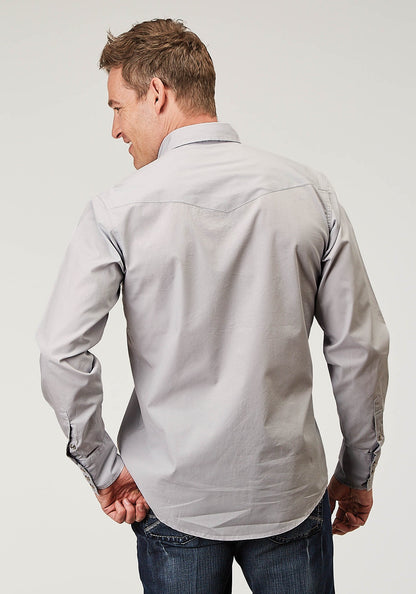 Roper Men's Long Sleeve Snap Solid Poplin Grey Western Shirt (03-001-0060-0324 GY)