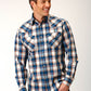 Roper Men's Long Sleeve Snap Denim Plaid Western Shirt (03-001-0062-0754 BU)