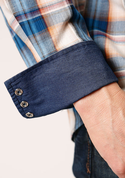 Camisa vaquera a cuadros con broches de presión de manga larga para hombre de Roper (03-001-0062-0754 BU)