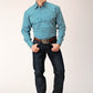 Roper Men's Long Sleeve Snap Diamond Print Turquoise Western Shirt (03-001-0225-6019 BU)