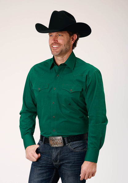 Camisa vaquera Roper de manga larga con broches a presión y relleno negro, color verde liso, para hombre (03-001-0265-0184 GR)