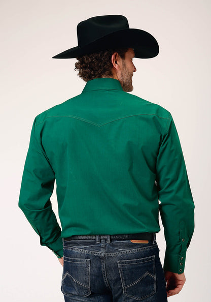Camisa vaquera Roper de manga larga con broches a presión y relleno negro, color verde liso, para hombre (03-001-0265-0184 GR)