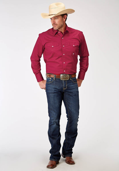 Roper Men's Long Sleeve Solid Poplin Stretch Red Western Shirt (03-001-0265-2107 RE)