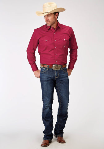 Roper Solid StretchMen Poplin Red Long Sleeve Shirt (3-01-265-2108 RE)