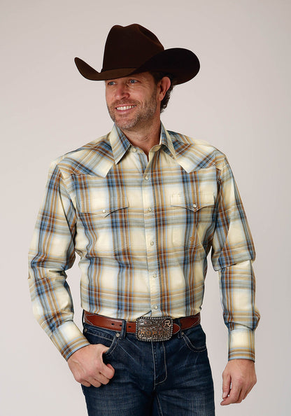 Roper Men's Long Sleeve Snap Desert Blue Plaid Western Shirt (03-001-0278-1051 BU)