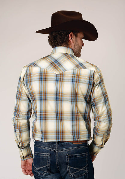 Roper Men's Long Sleeve Snap Desert Blue Plaid Western Shirt (03-001-0278-1051 BU)