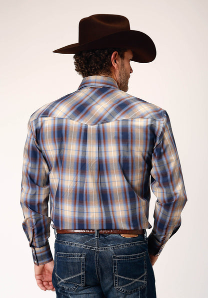 Roper Men's Long Sleeve Snap Ranch Plaid Western Shirt (03-001-0278-1052 BR)