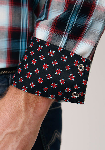 Roper Men's Long Sleeve Snap West Plaid Western Shirt (03-001-0278-1053 BL)