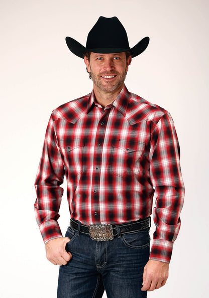 Roper Men's Long Sleeve Snap Basic Red Plaid Western Shirt (03-001-0278-1054 RE)