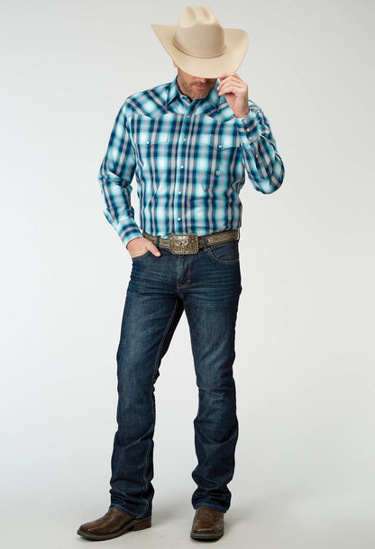 Camisa vaquera Roper de manga larga con broches a presión para hombre (03-001-0278-2094 BU)