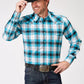 Roper Men's Long Sleeve Snap Stretch Poplin Turquoise Plaid Western Shirt (03-001-0278-2111 BU)