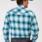 Roper Men's Long Sleeve Snap Stretch Poplin Turquoise Plaid Western Shirt (03-001-0278-2111 BU)